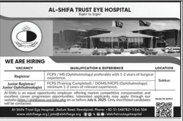 Al Shifa Trust Eye Hospital Sukkur Jobs