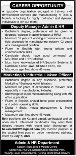 Karachi Tools Dies Moulds Centre KTDMC Jobs