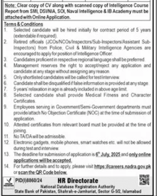 NADRA Intelligence Officer Jobs