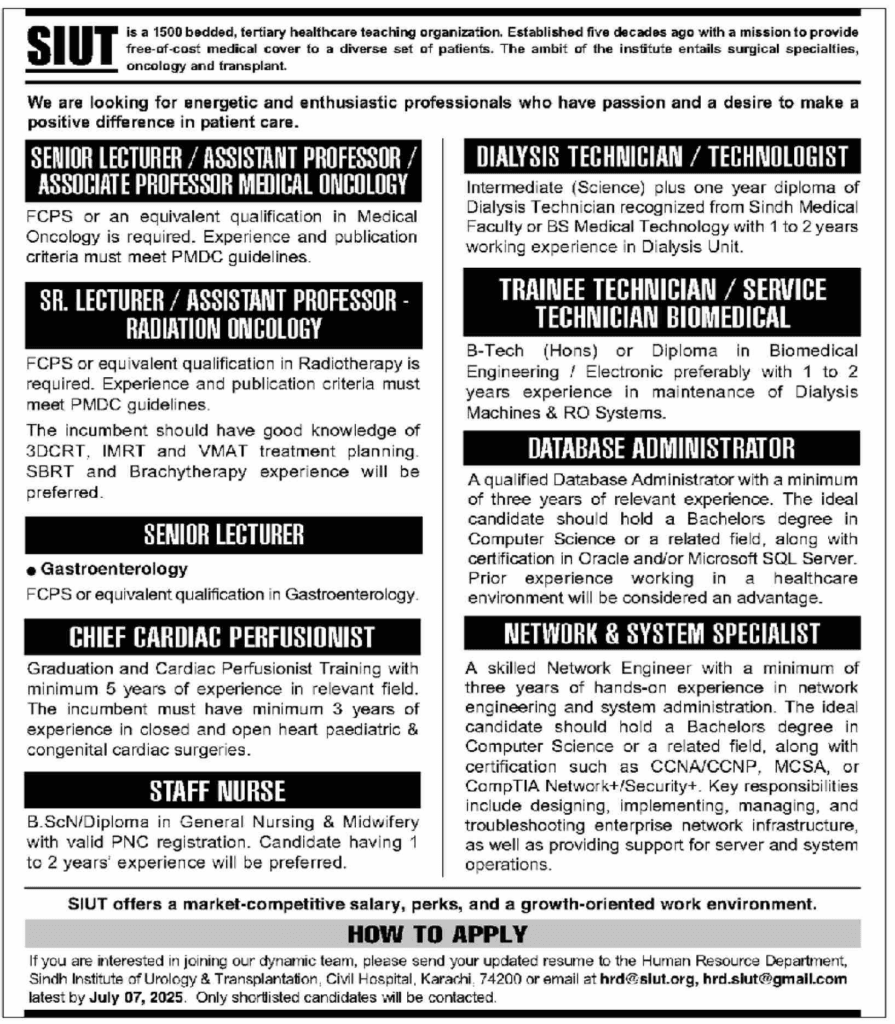 Latest SIUT Karachi Jobs Opportunities