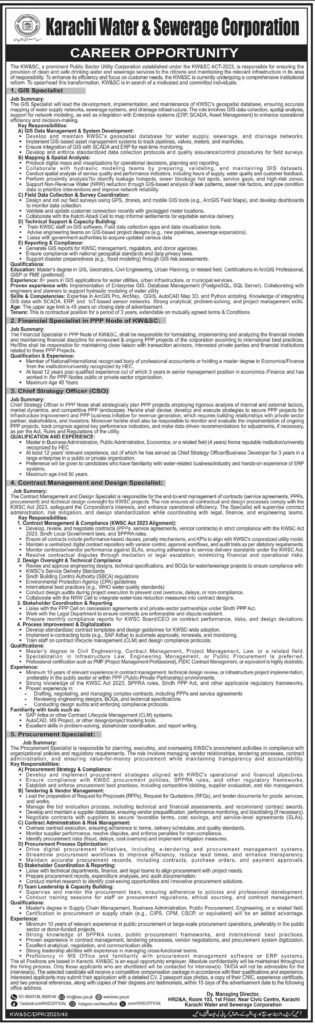 Karachi Water and Sewerage Corporation KWSC Jobs 1 Karachi Water and Sewerage Corporation KWSC Jobs