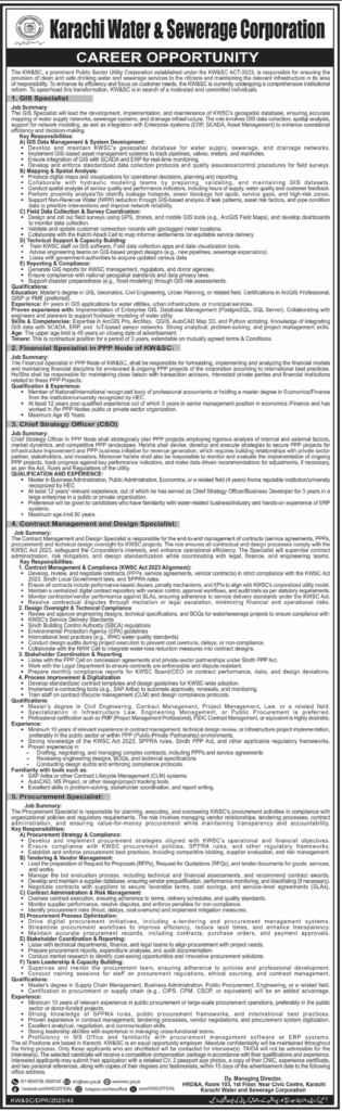 Karachi Water and Sewerage Corporation KWSC Jobs