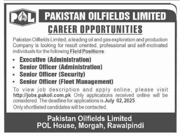 Pakistan Oilfields Limited POL Company Jobs