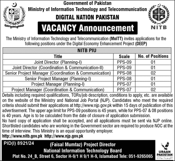 Ministry of Information MoITT and NITB Jobs
