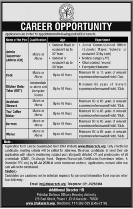 Defence Housing Authority Karachi Jobs