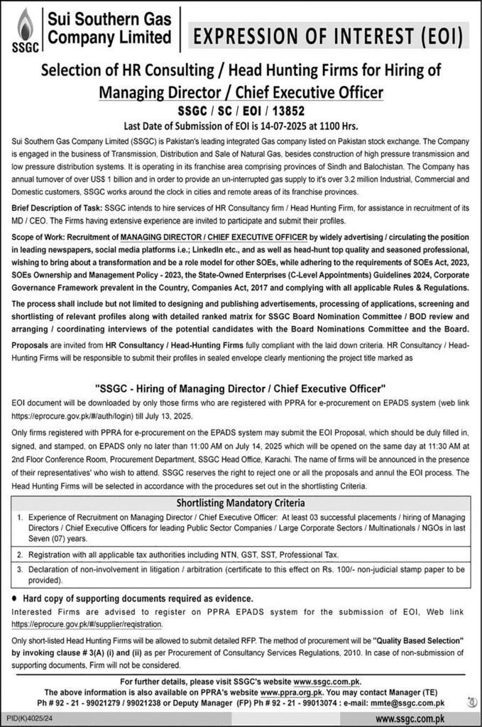 Sui Southern Gas Company SSGC Jobs