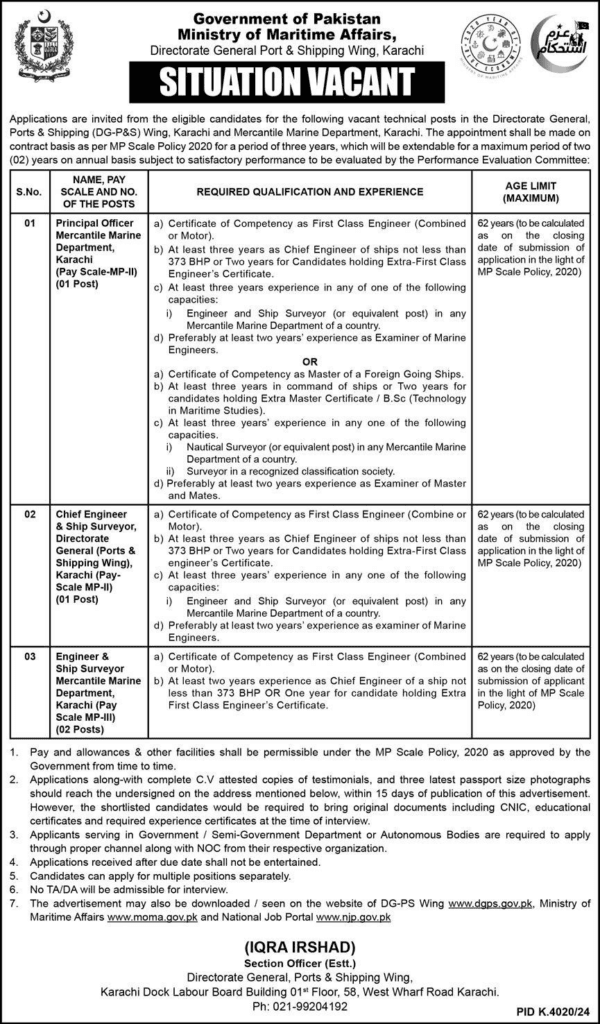 Ministry of Maritime Affairs Karachi Jobs