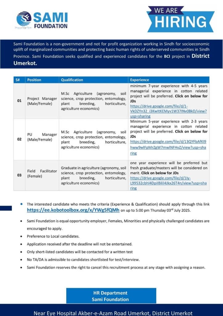 Sami Foundation NGO Sindh Jobs 1 Sami Foundation NGO Sindh Jobs