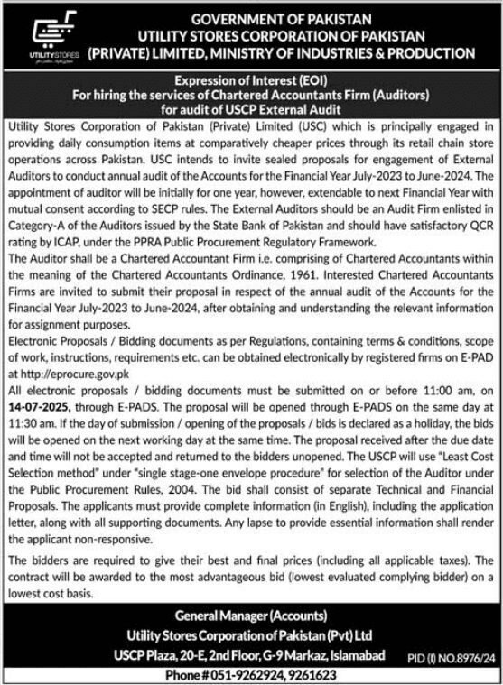 Utility Stores Corporation Pakistan Jobs