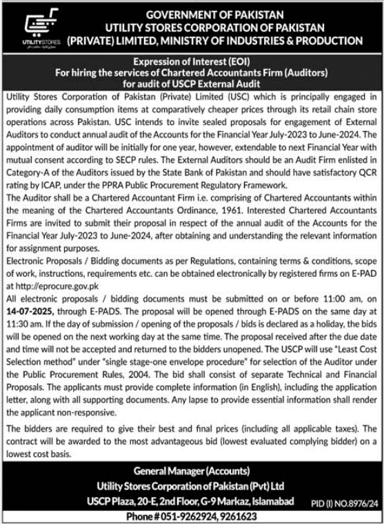 Utility Stores Corporation Pakistan Jobs