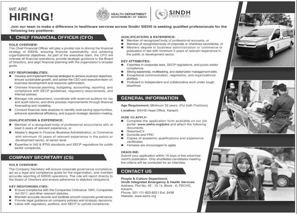 SIEHS Sindh Health Department Jobs in Sindh