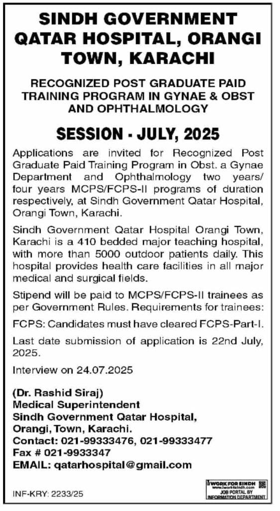 Sindh Govt Qatar Hospital Training Program