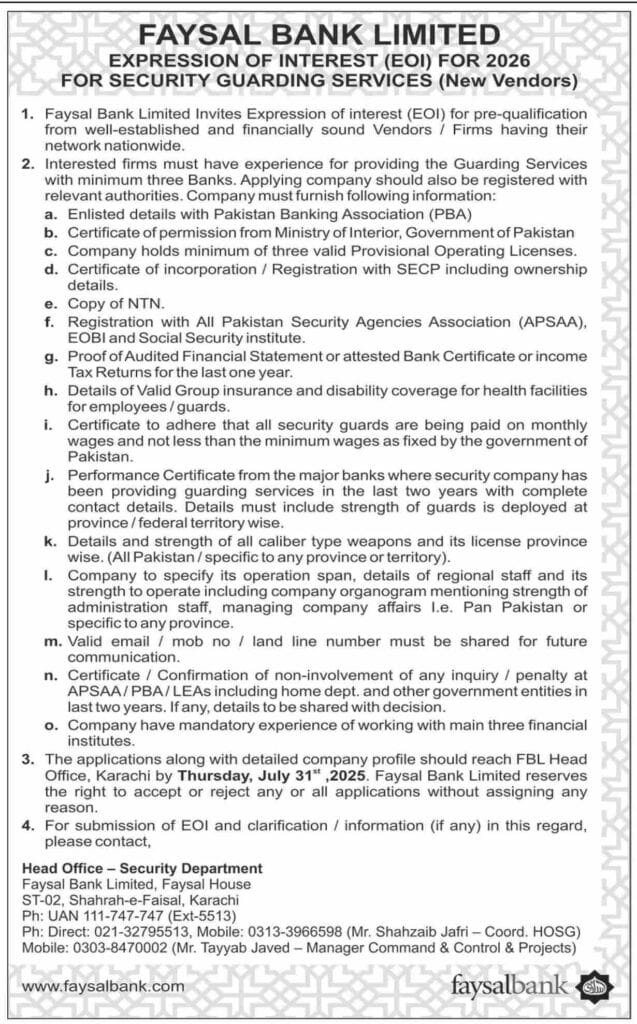 Faysal Bank Limited Pakistan Jobs in Sindh