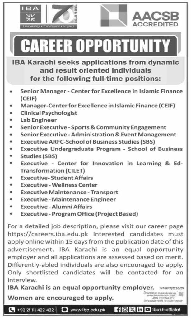 Institute of Business Administration IBA Karachi Jobs in Sindh