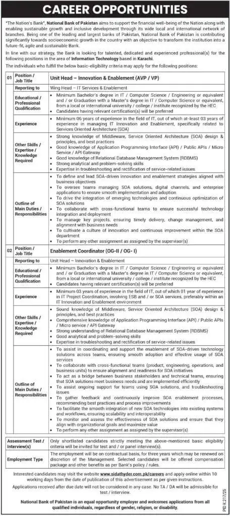 NBP National Bank of Pakistan Jobs
