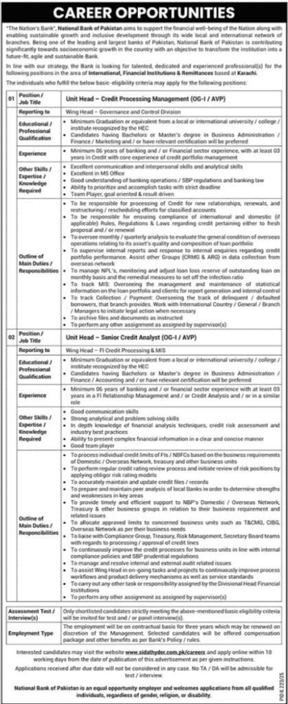 NBP Careers in Karachi