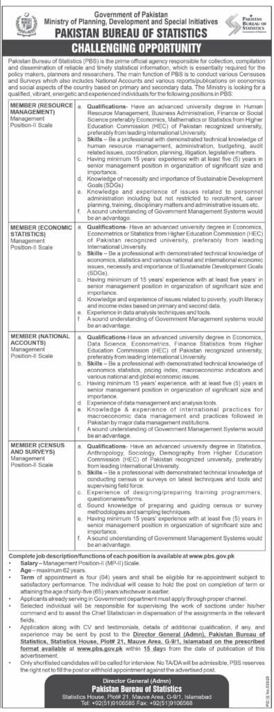 Pakistan Bureau of Statistics Jobs