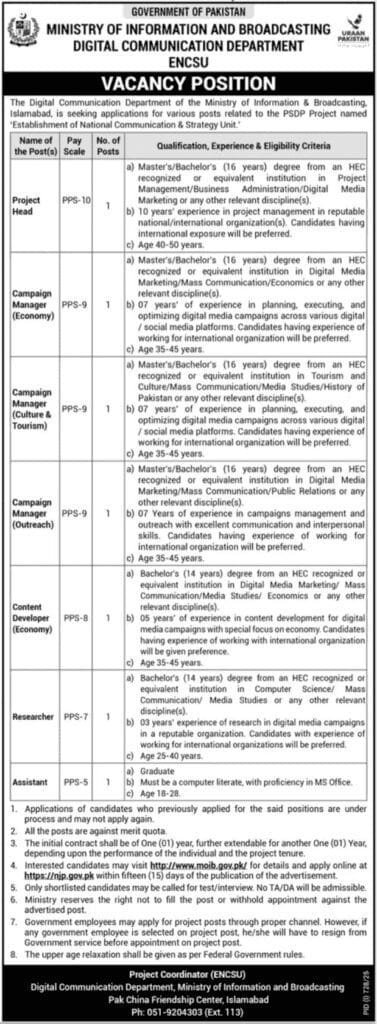 Ministry of Information and Broadcasting Jobs in Pakistan