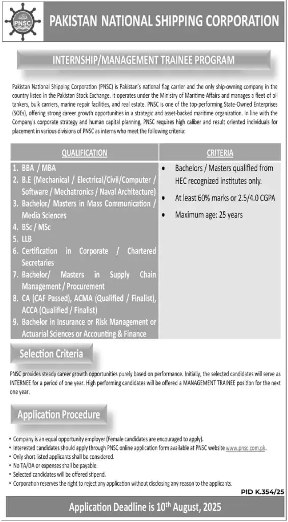 PNSC Management Trainee And Internship Program