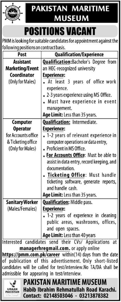 Pakistan Maritime Museum Jobs Karachi