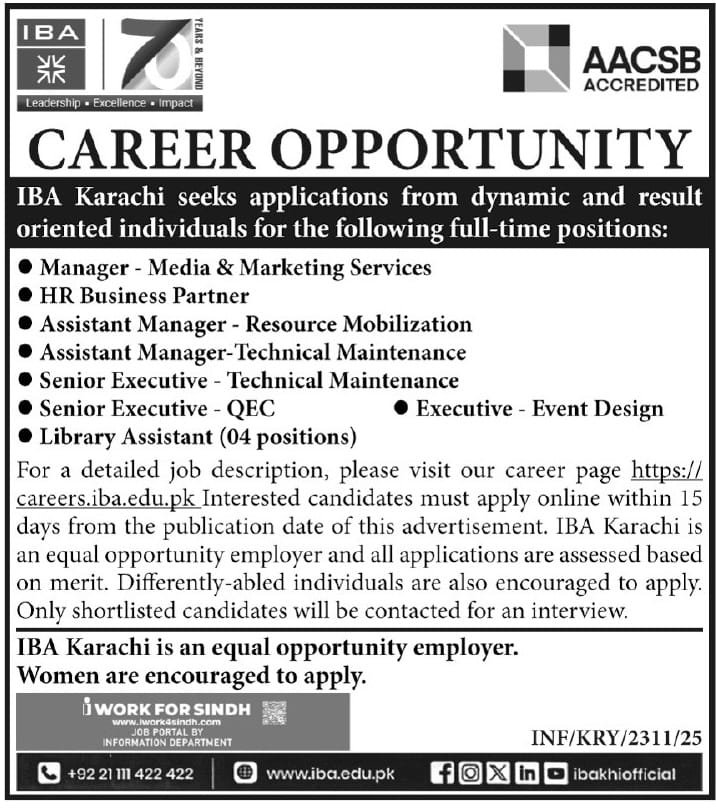 Institute of Business Administration IBA Karachi Jobs in Sindh