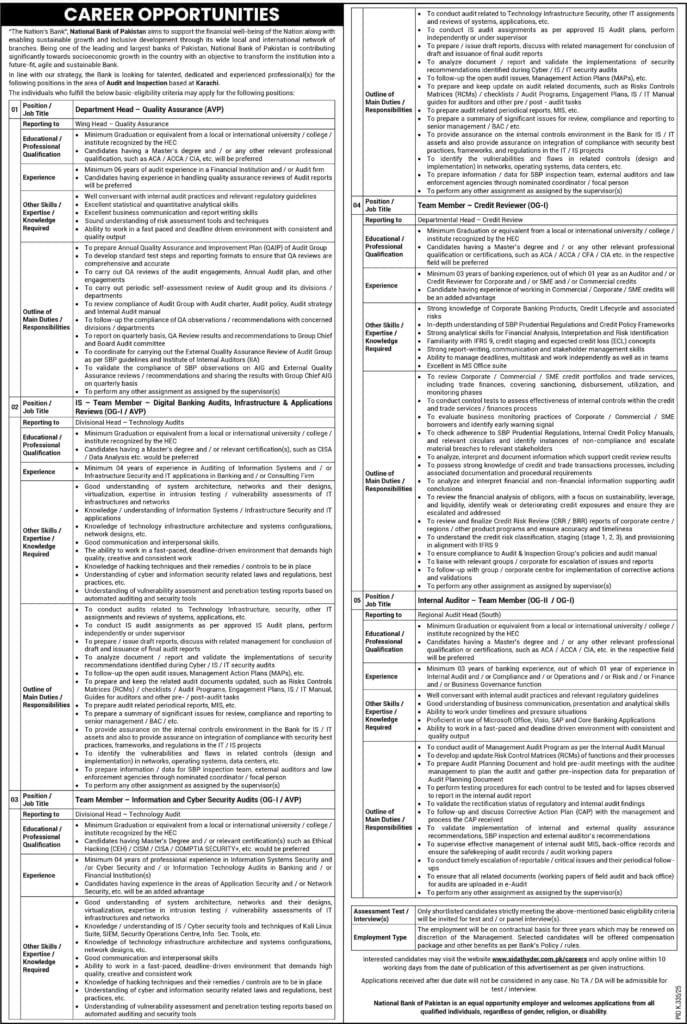 NBP Jobs Audit IT And Credit Reviewer Roles in Pakistan