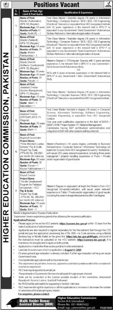 Higher Education Commission HEC Jobs in Pakistan