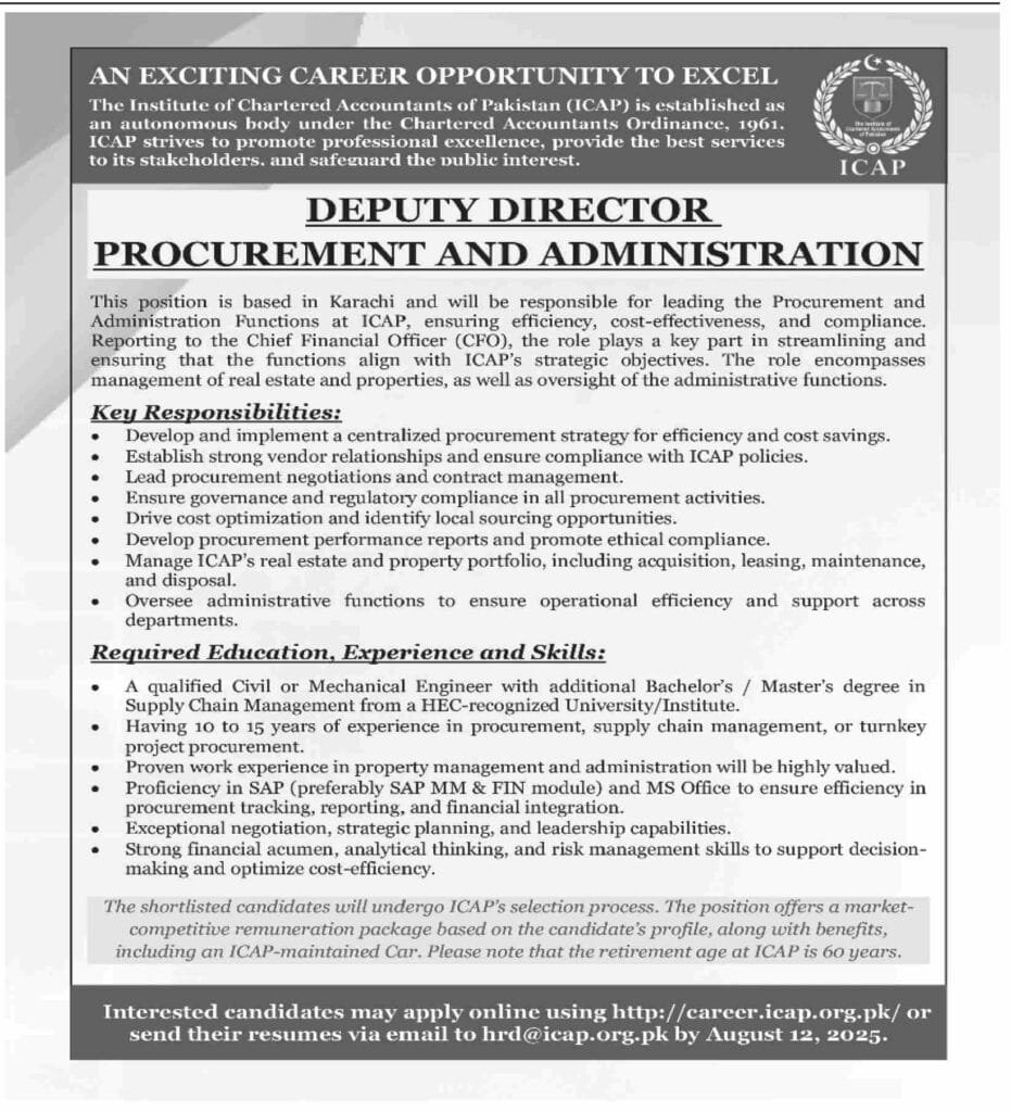 Institute of Chartered Accountants of Pakistan ICAP Karachi Jobs in Sindh