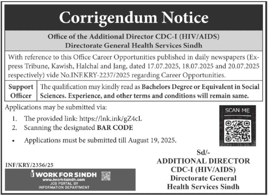 DHS Directorate General Health Services Sindh Jobs