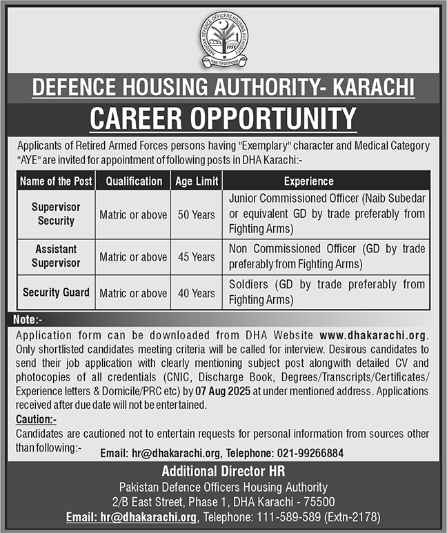 DHA Defence Housing Authority Karachi Jobs