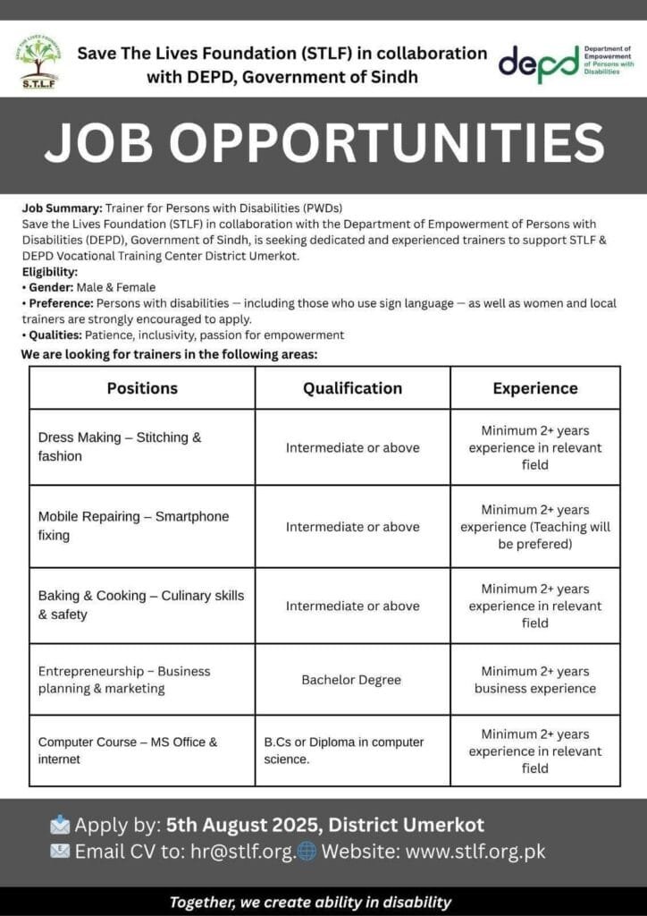Save The Lives Foundation STLF DEPD Umerkot NGO Jobs in Sindh