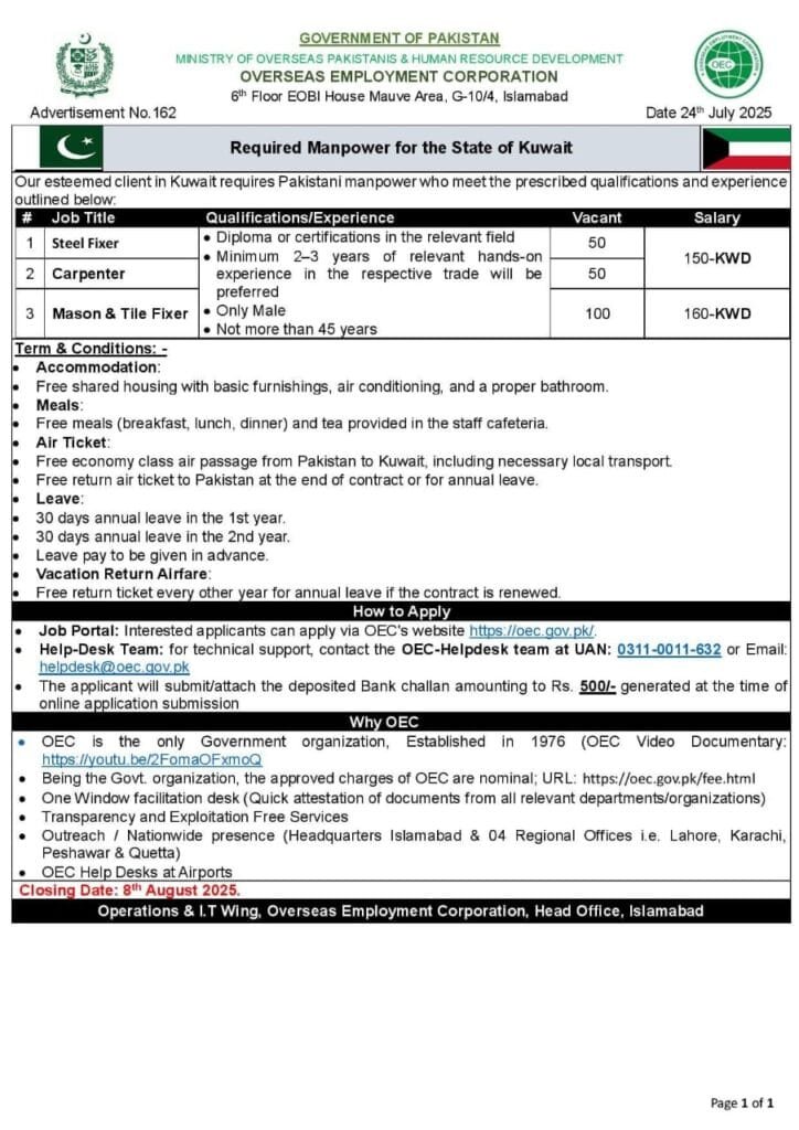 Overseas Employment Corporation OEC Jobs in Pakistan