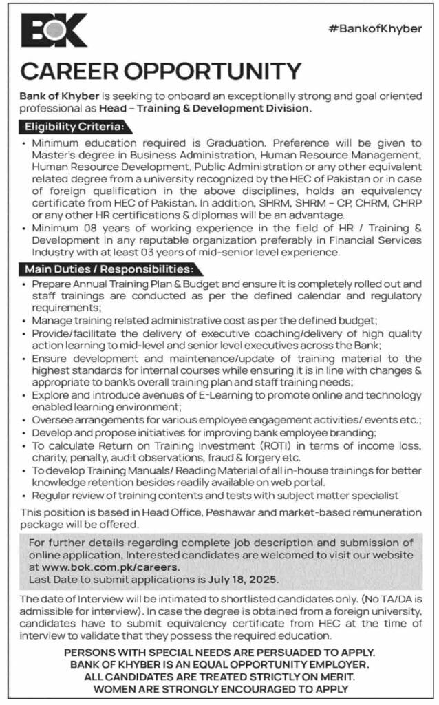Bank of Khyber BOK Jobs in Sindh