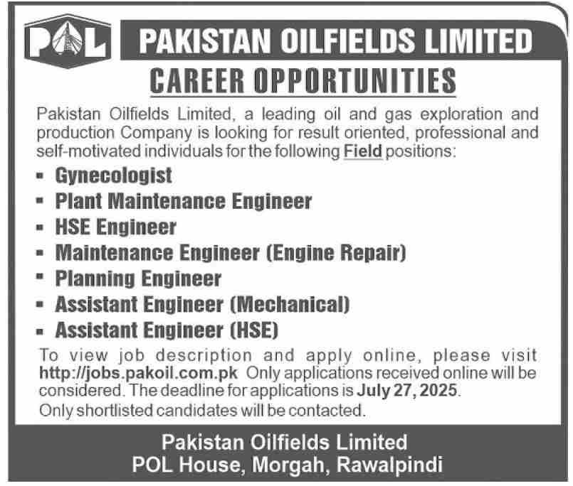 Pakistan Oilfields Limited POL Karachi Jobs in Sindh
