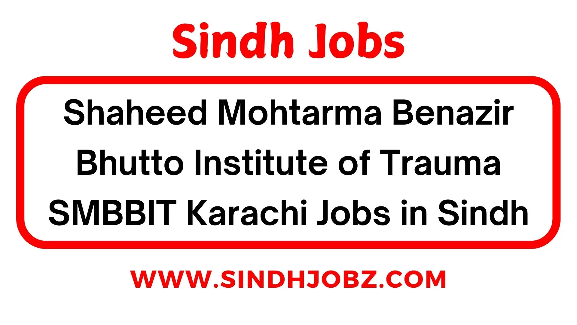Shaheed Mohtarma Benazir Bhutto Institute of Trauma SMBBIT Karachi Jobs in Sindh