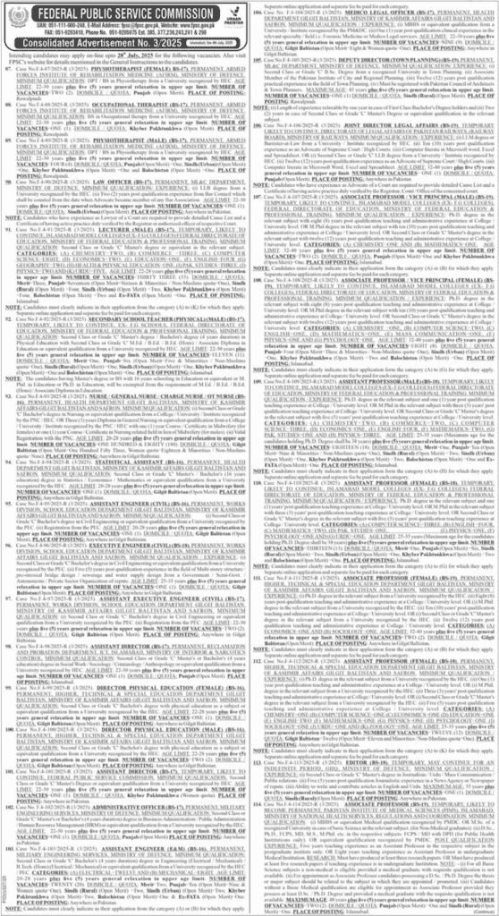 FPSC Federal Government Jobs in Sindh