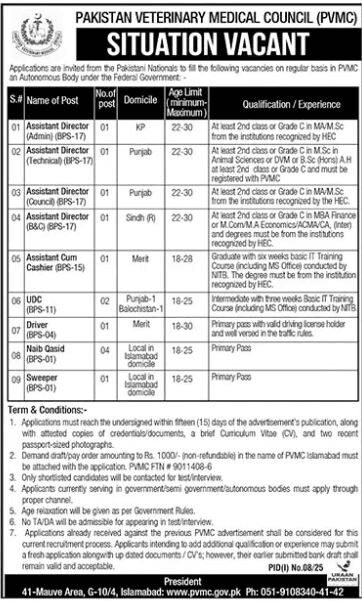 Pakistan Veterinary Medical Council PVMC Jobs