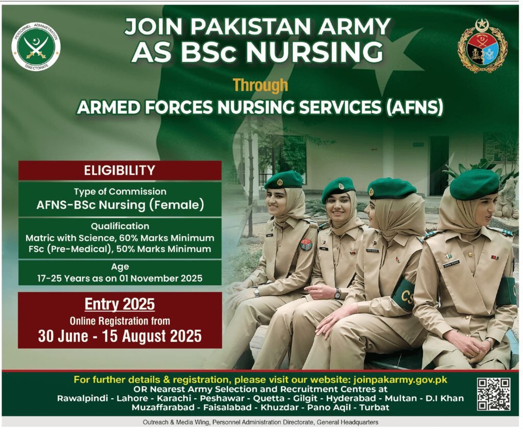 Join Pakistan Army as BSc Nursing AFNS Jobs