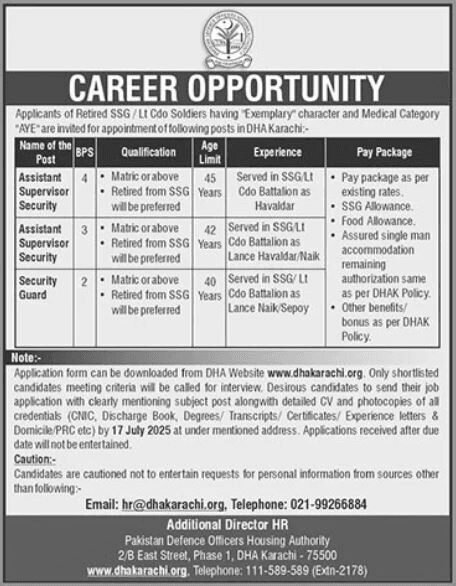 DHA Karachi Security Opportunities in Sindh