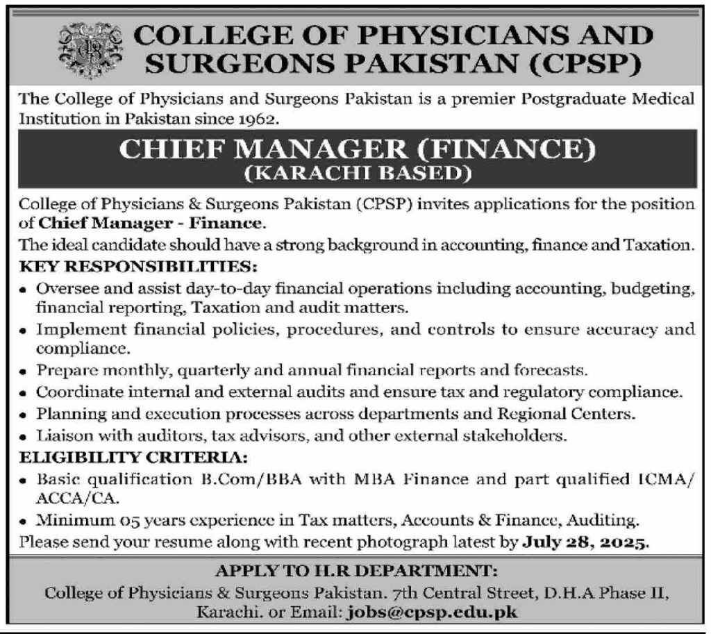 College of Physicians and Surgeons Pakistan CPSP Karachi Jobs