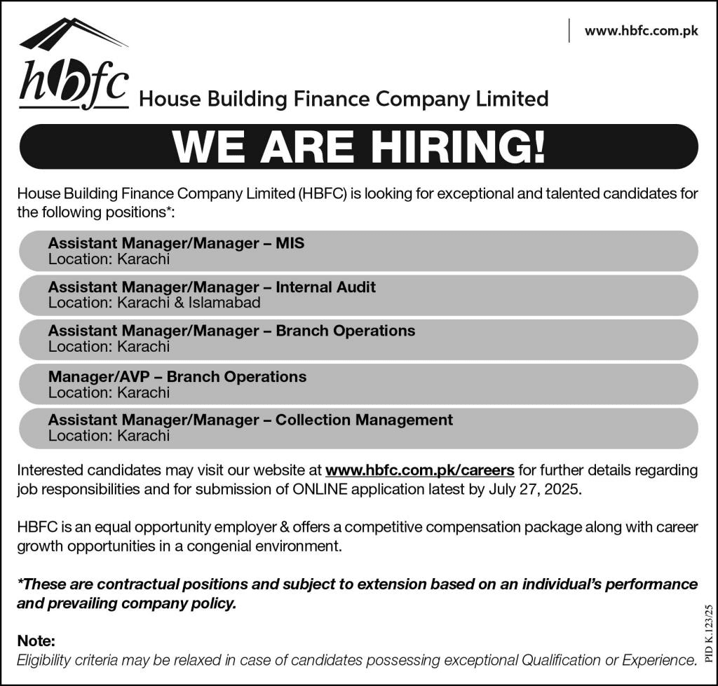 House Building Finance Company Jobs in Karachi