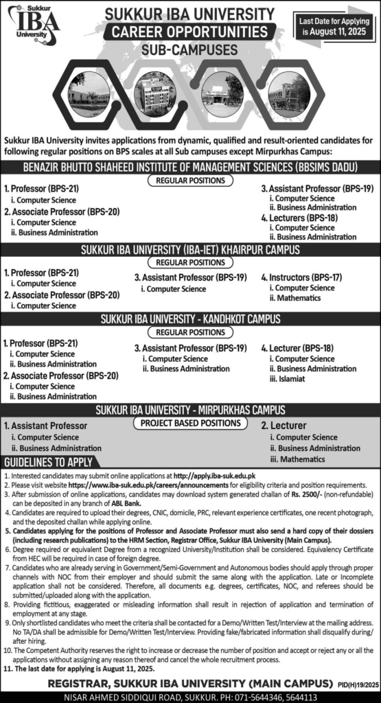 Sukkur IBA University Job Opportunities in Sindh