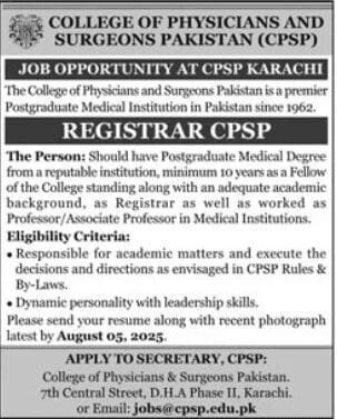 College of Physicians and Surgeons Pakistan CPSP Jobs in Karachi