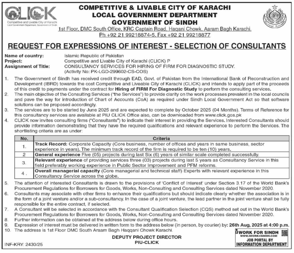 CLICK Project Govt of Sindh Karachi Jobs