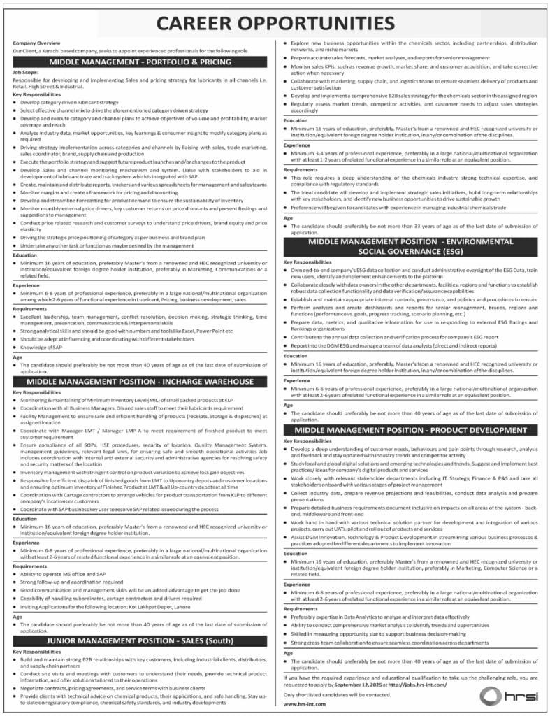 Private Company Karachi Jobs in Sindh