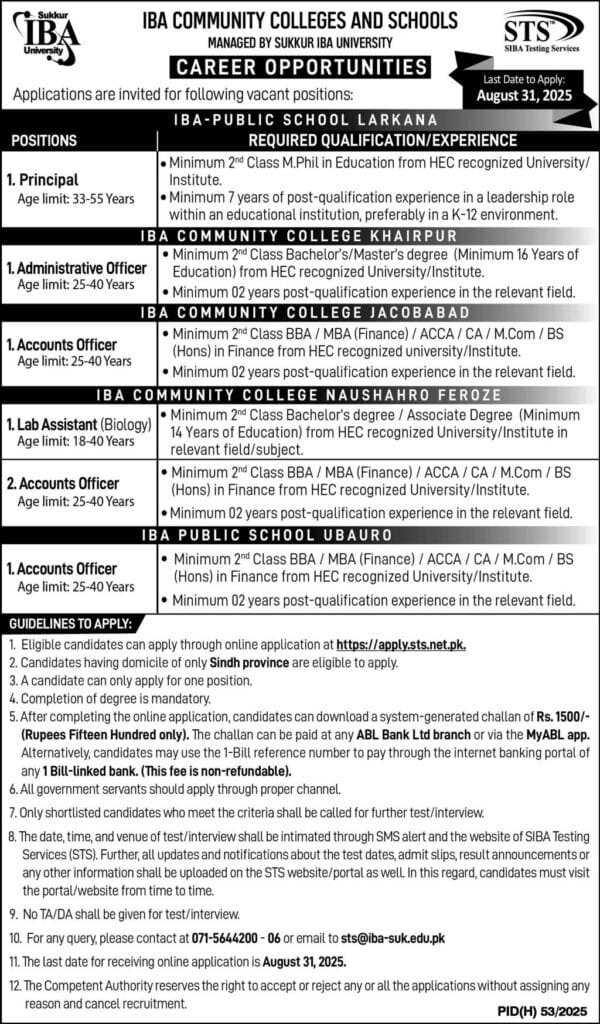 IBA Sukkur University Jobs