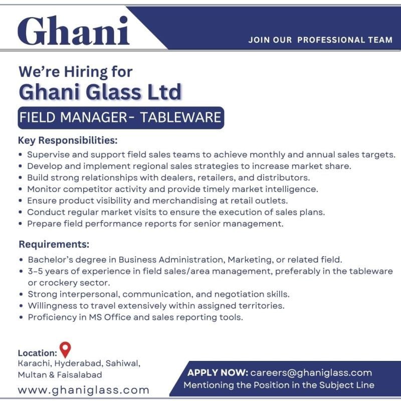 Ghani Glass Company Jobs apply now