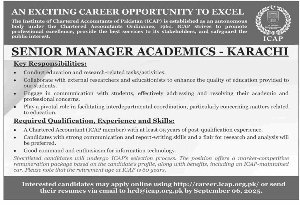 Jobs at Institute of Chartered Accountants of Pakistan ICAP Karachi