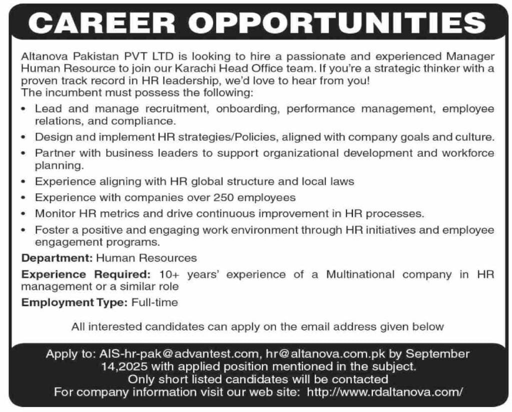 Altanova Pakistan Company Jobs in Karachi