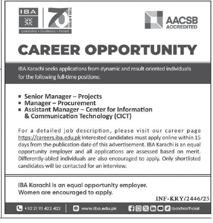 Institute of Business Administration (IBA) Karachi Jobs